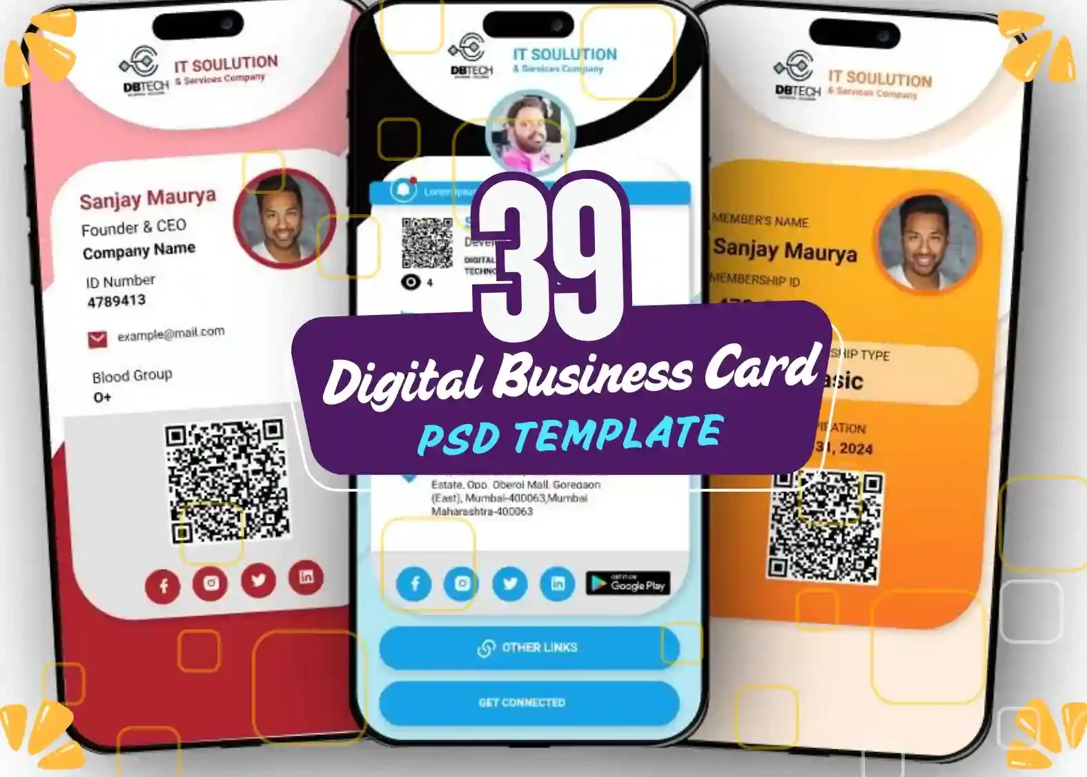 39 Editable PSD Digital Business Card Customizable & Print-Ready Design