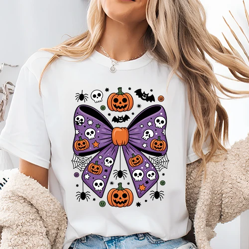 Halloween Pumpkin with Bow T Shirt Design