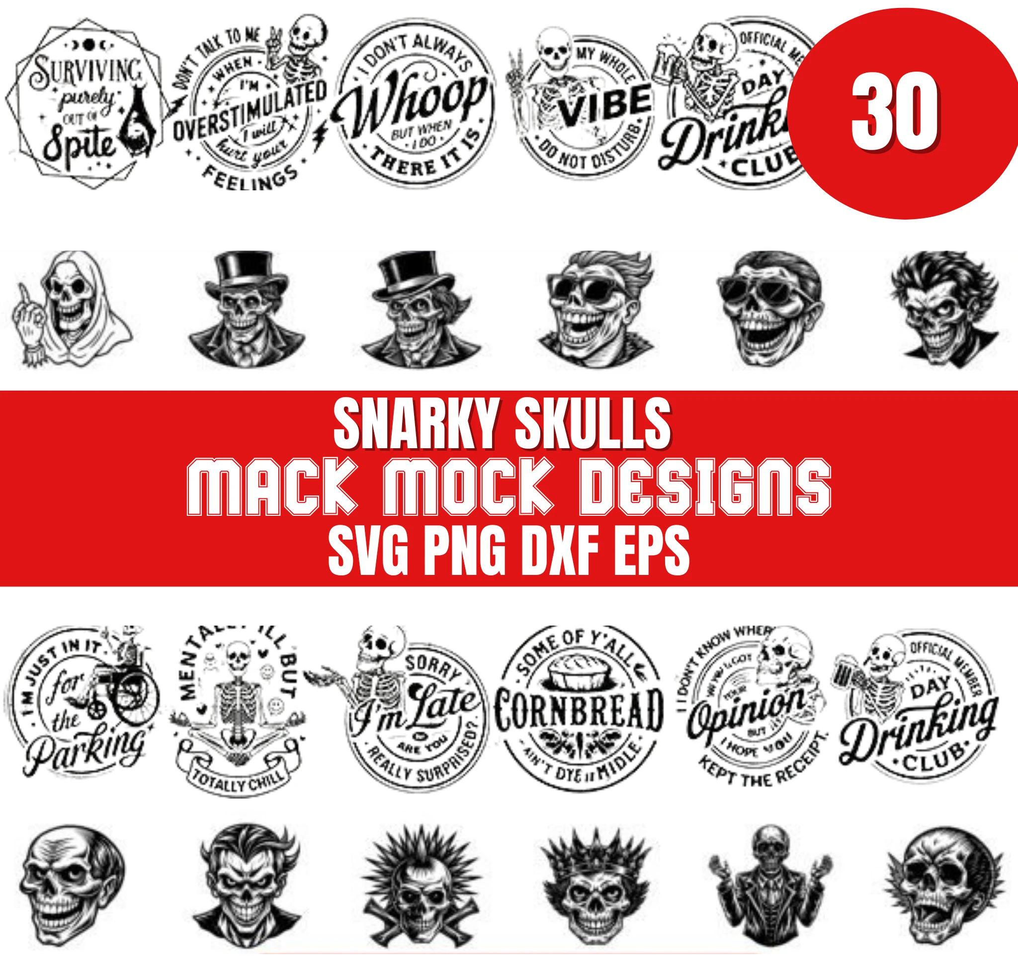 Smaky Skull SVG Bundle | Gothic Skull Cut Files | Skull Clipart for Cricut & Sil