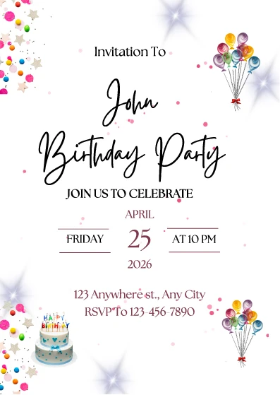 Editable Birthday party Invitation Card